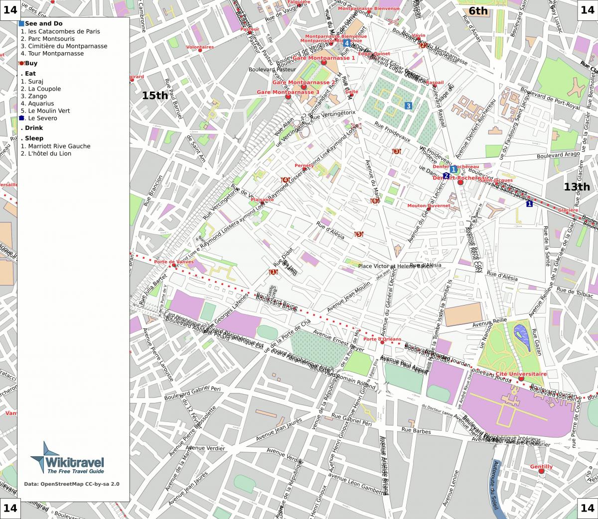 Kort over 14 arrondissement i Paris
