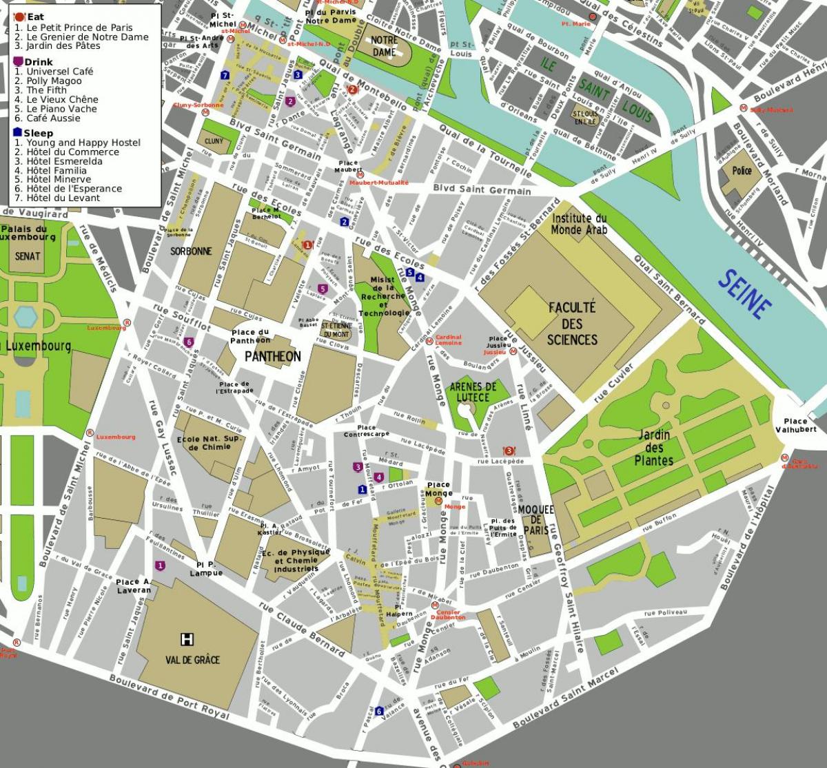 Kort over 5th arrondissement i Paris