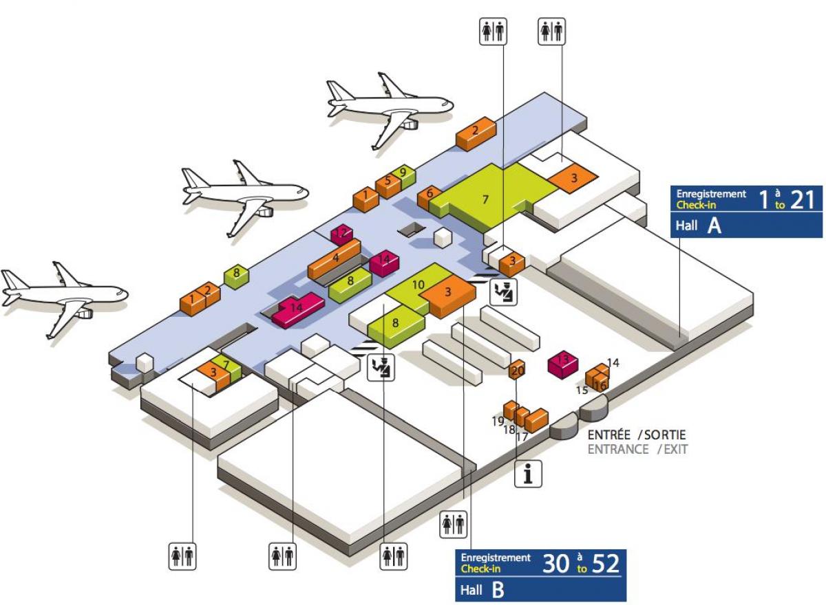 Kortet over CDG lufthavn terminal 3