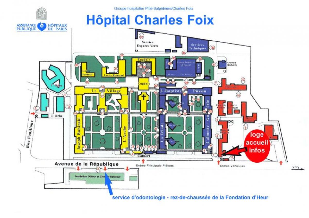Kort af Charles-Foix hospital