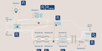 Kortet over CDG lufthavn parkering