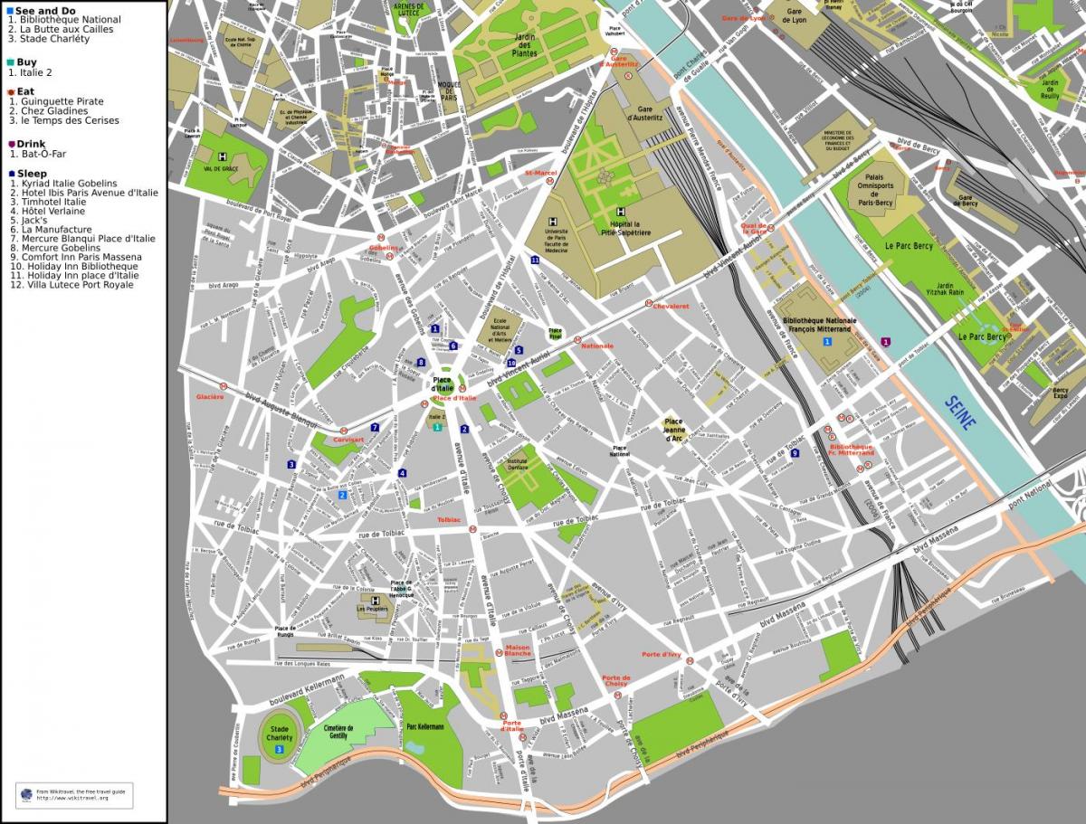 Kort over 13 arrondissement i Paris