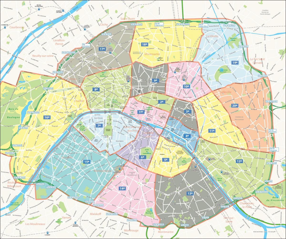 Kort over arrondissement i Paris