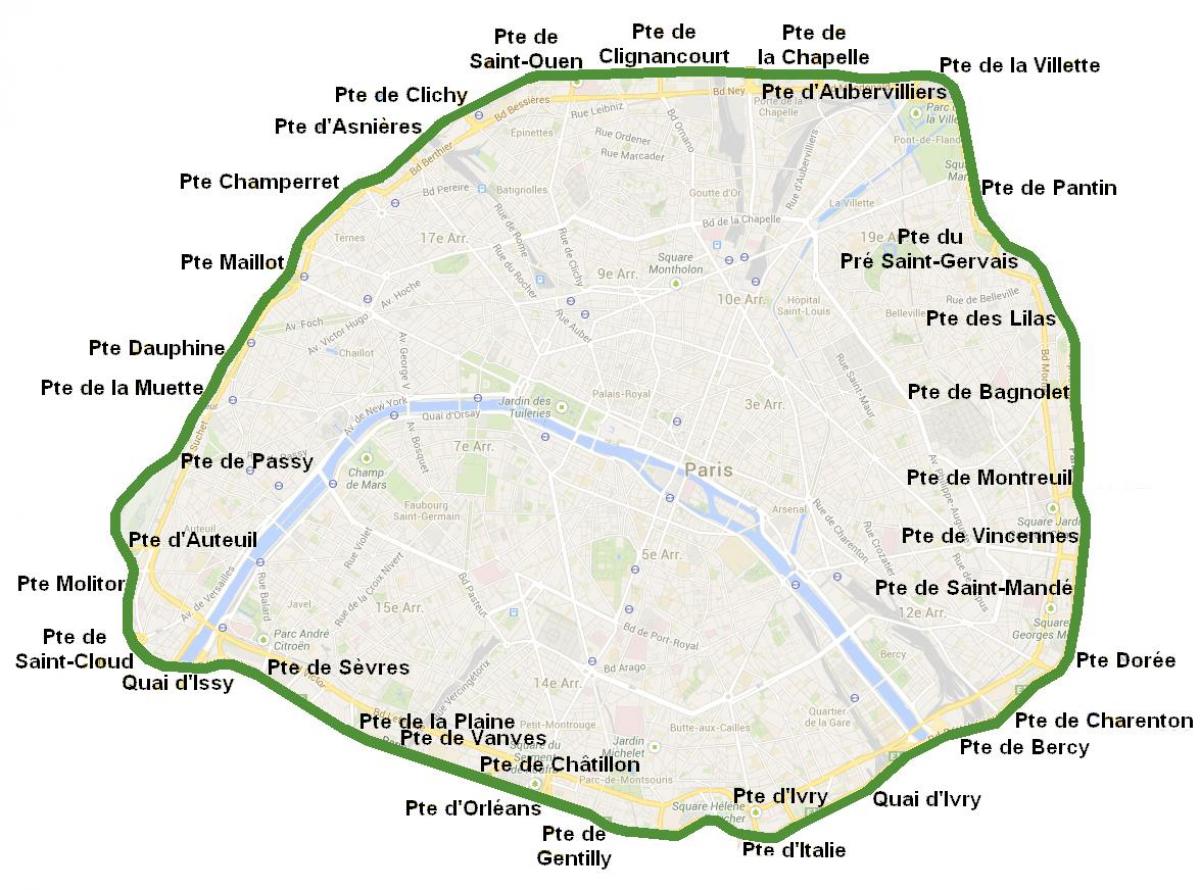 Kort over Byens porte Paris