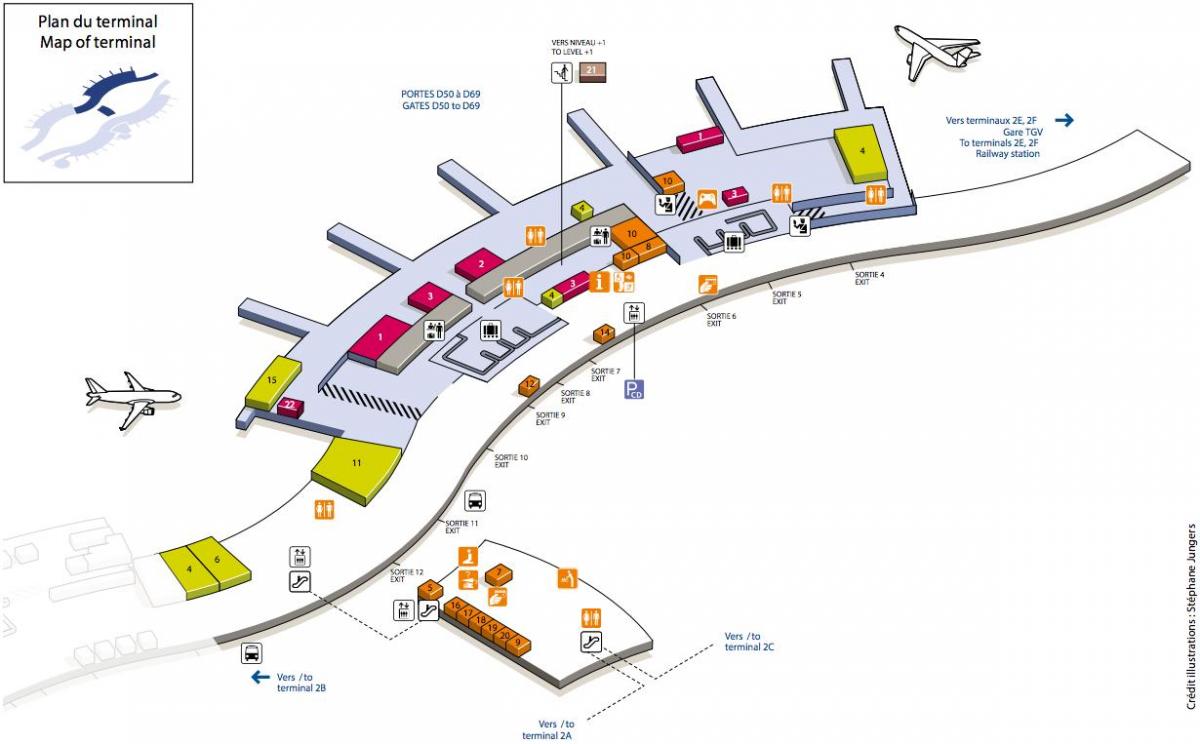 Kortet over CDG airport terminal 2D