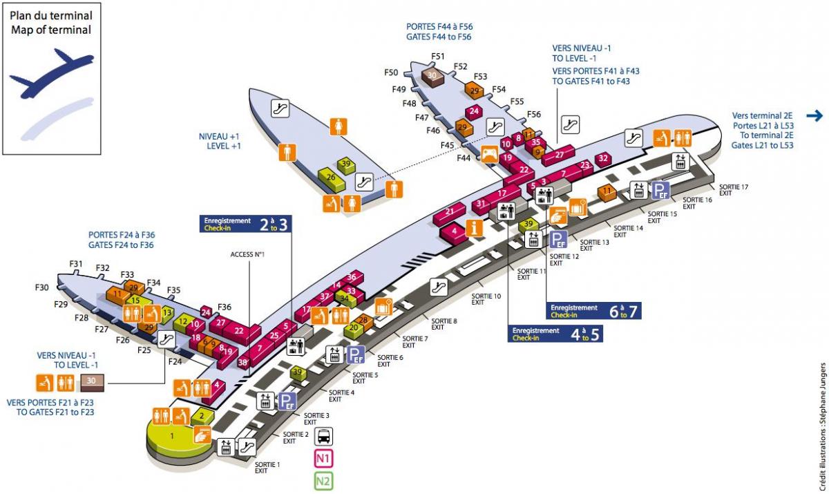 Kortet over CDG airport terminal 2F