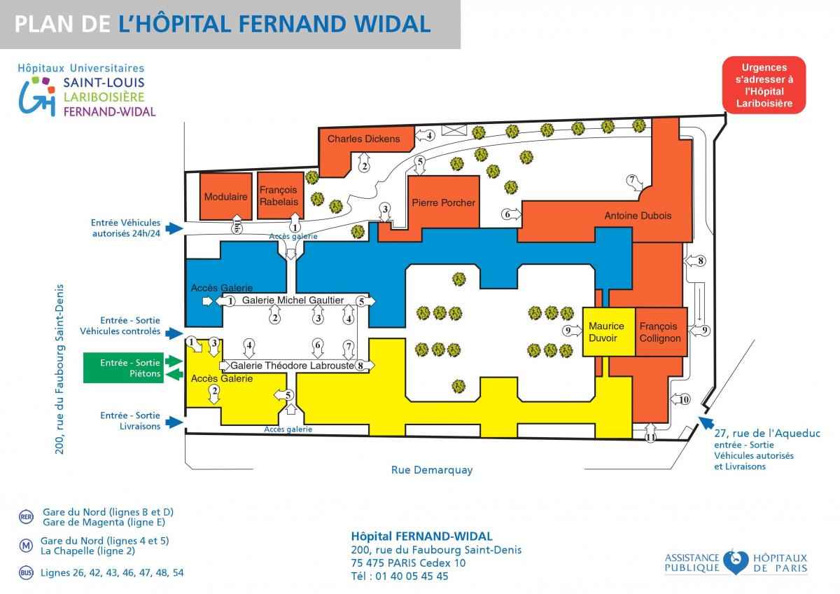 Kort over Fernand-Widal hospital