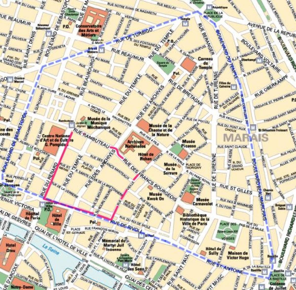 Kort over Gay-kvarteret i Paris