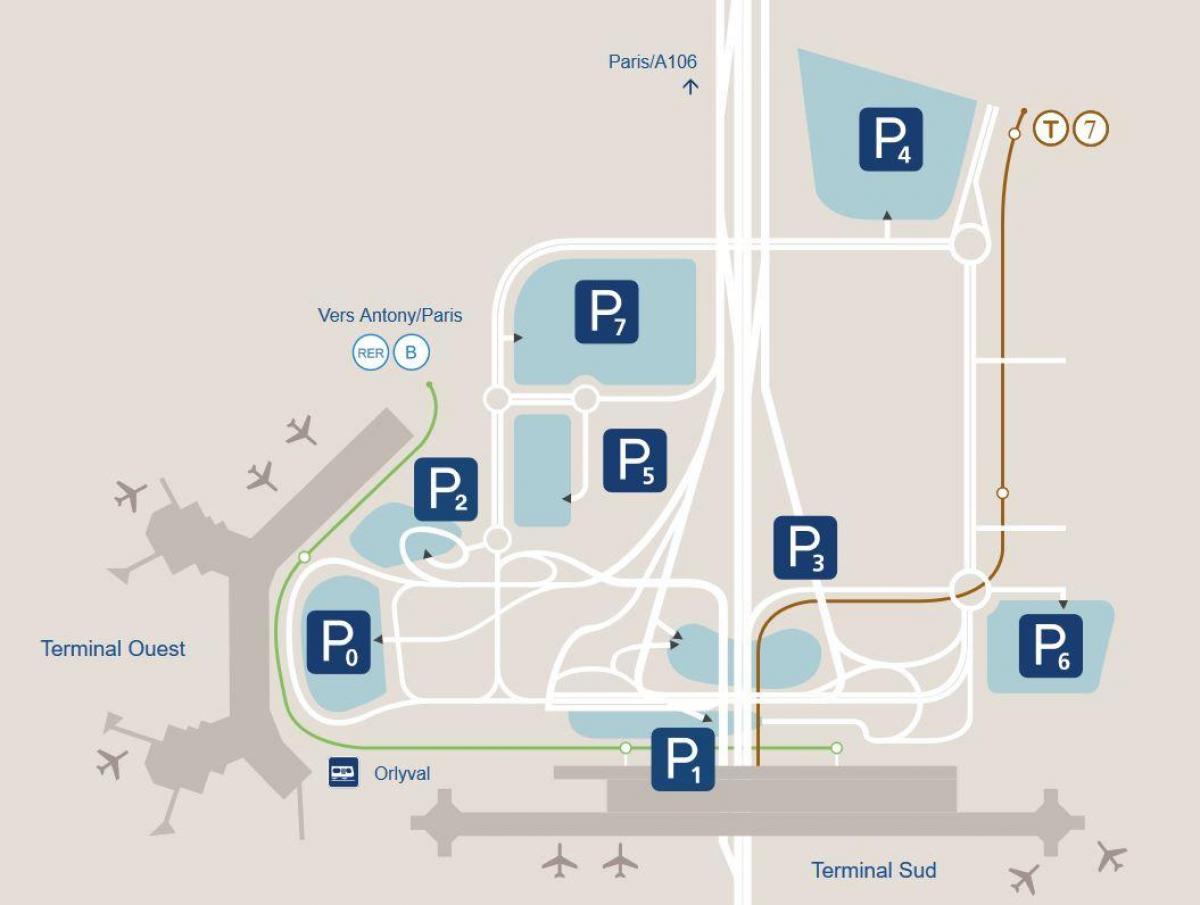 Kort over Orly lufthavn parkering