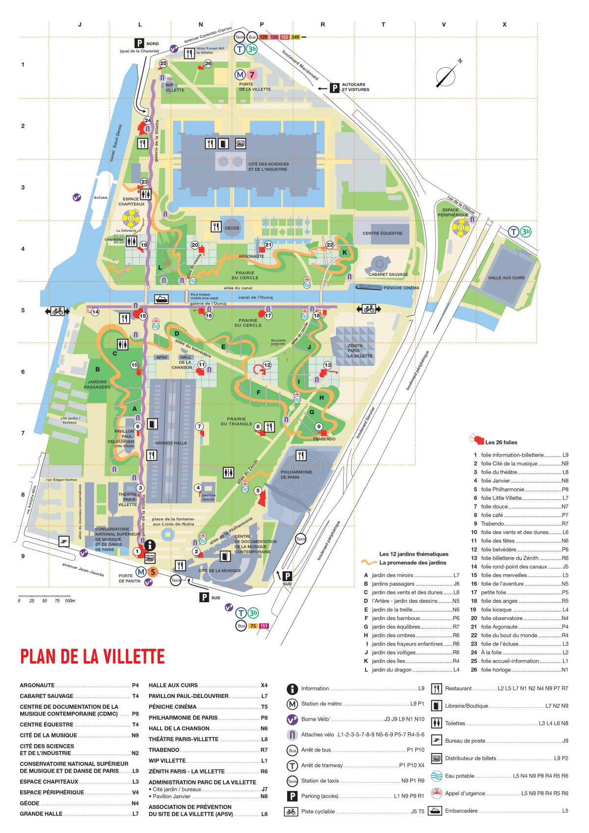 Kort over Parc de la Villette