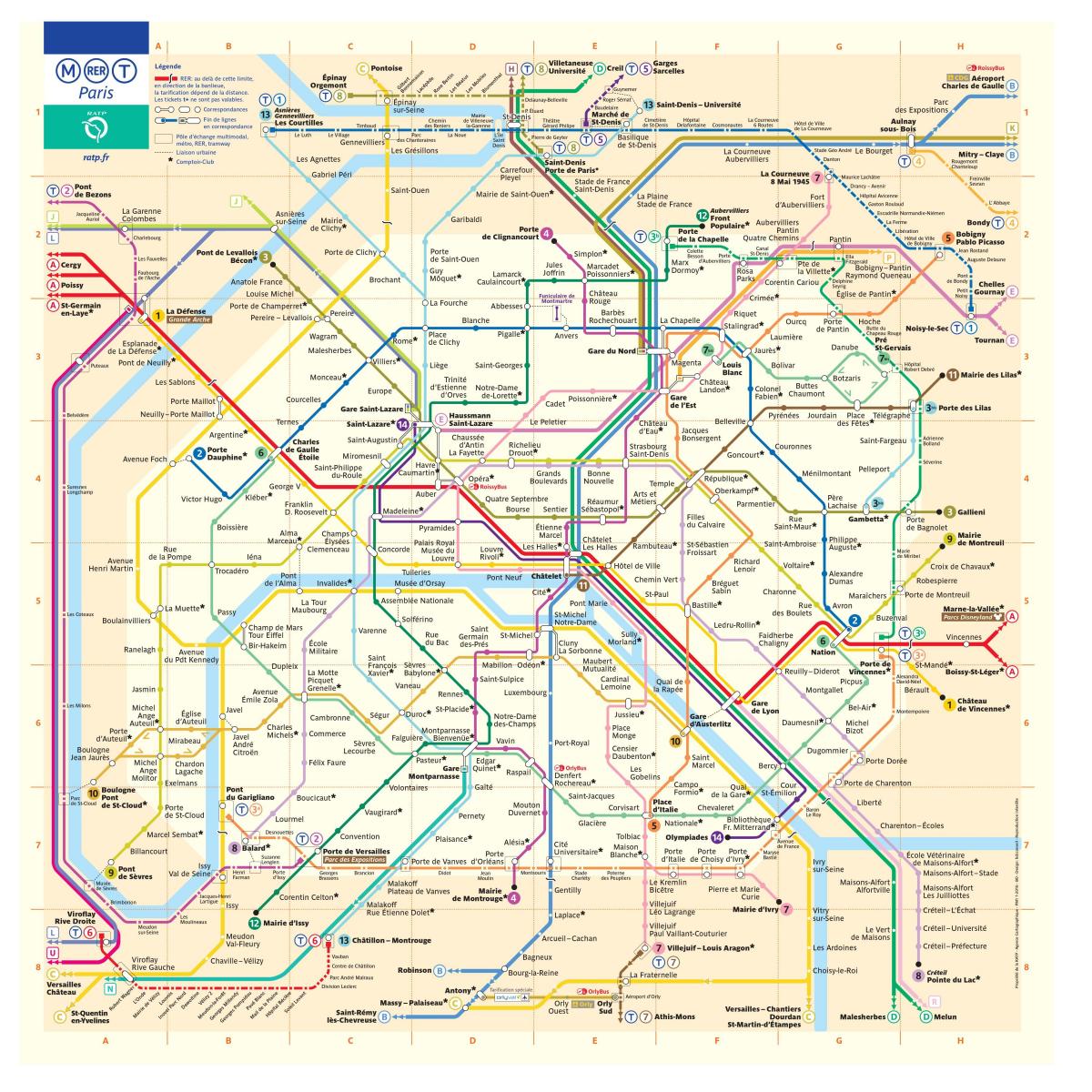 Kort over Paris metro