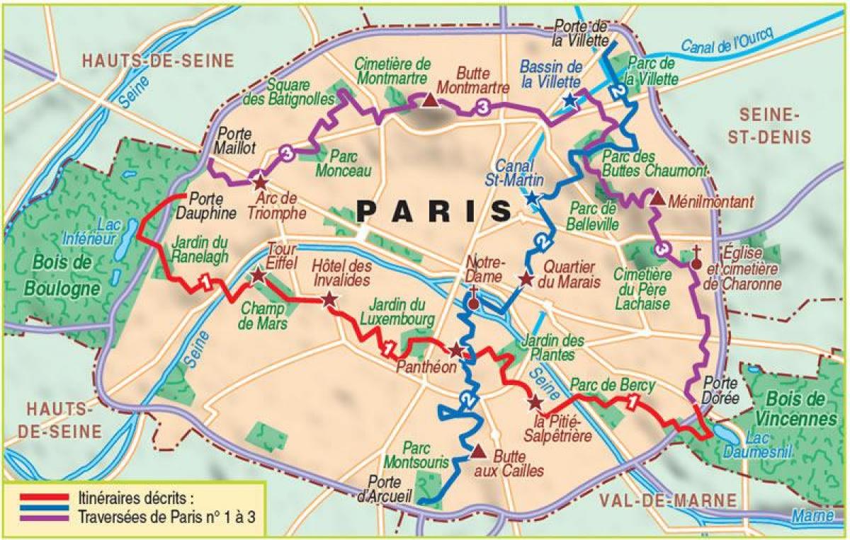 Kort over Paris vandring
