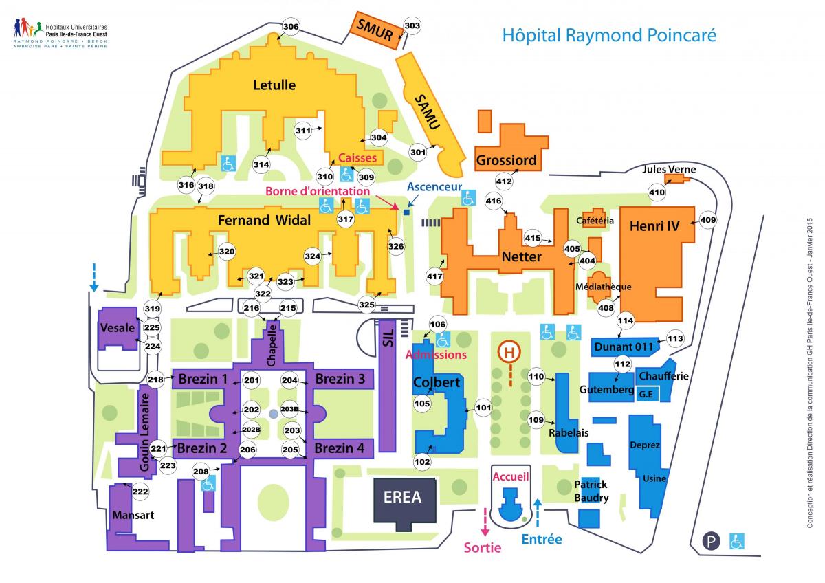 Kort af Raymond-Poincaré hospital