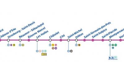 Kort over Paris og metroen (linje 4