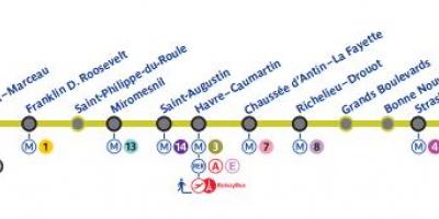 Kort over Paris og metroen linje 9